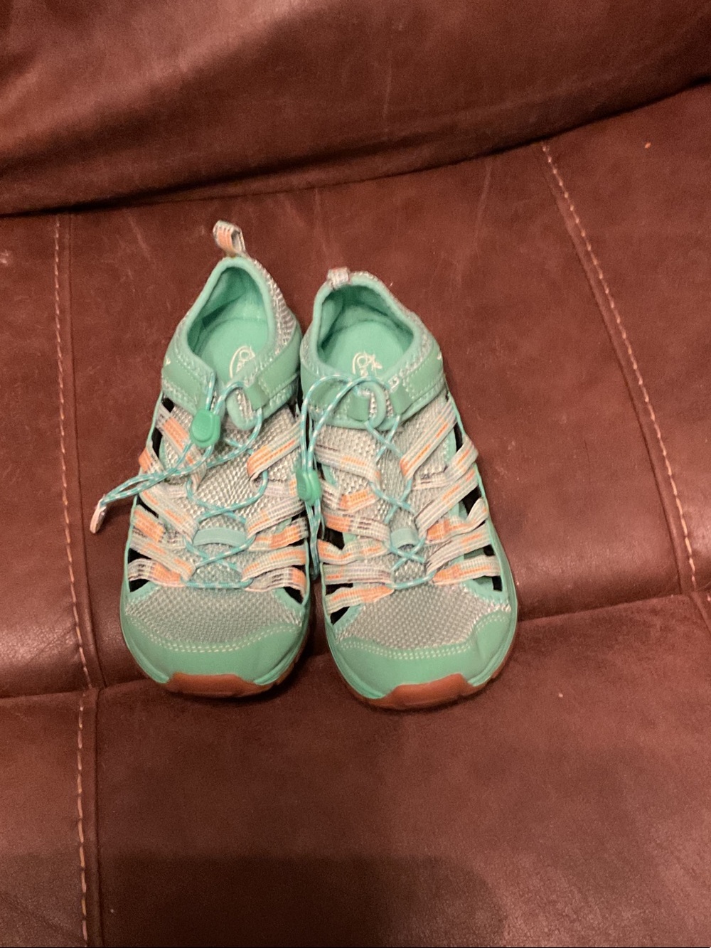 Chaco aqua green and peach Kids Water Sandals size 4 kids